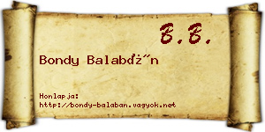 Bondy Balabán névjegykártya